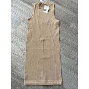 Forever 21 Dress Womens S/M Ribbed Knit Sleeveless Mock Neck Mini Taupe Beige